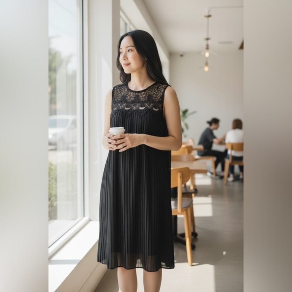 Everly Elegant Black Pleated Dress